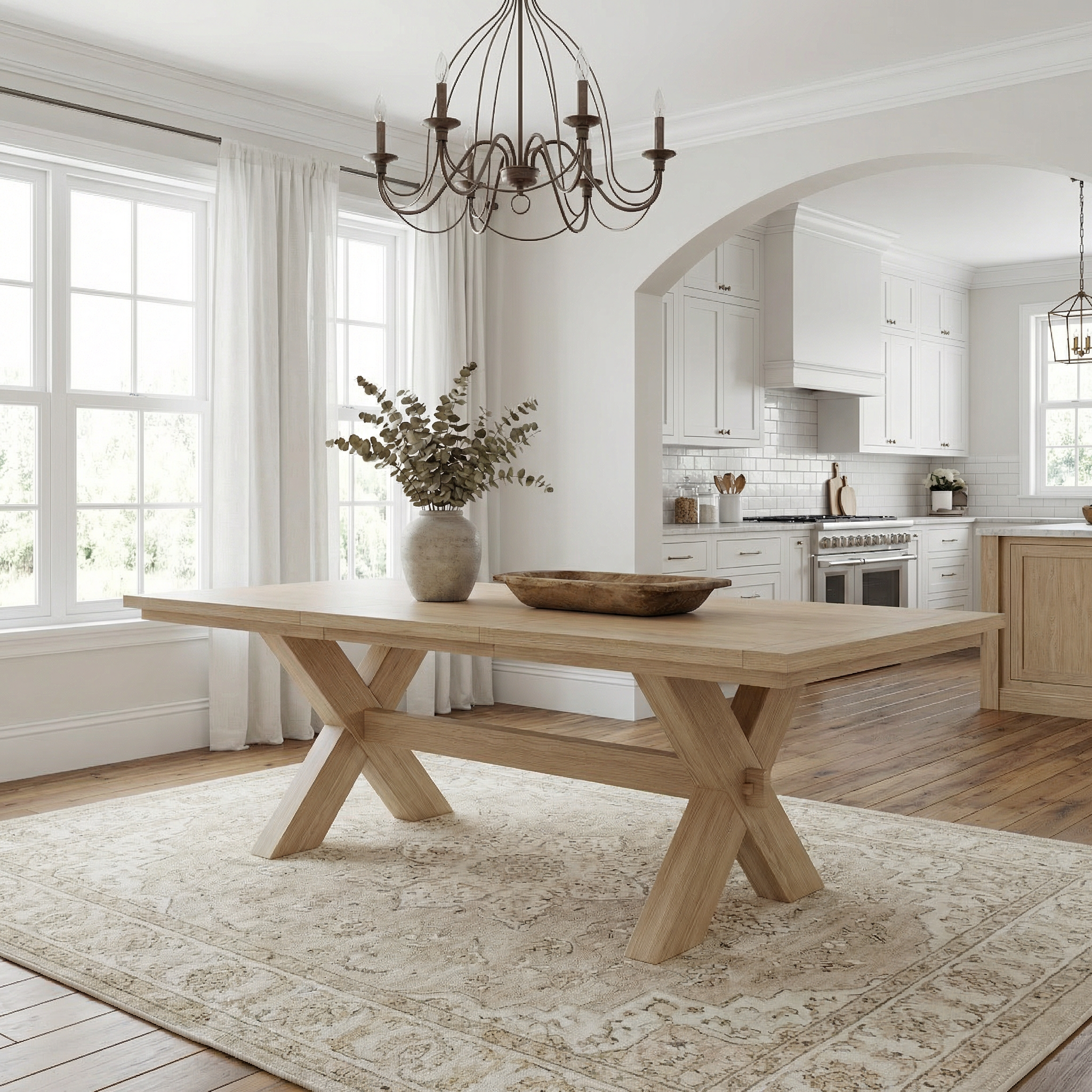 The Madeira | Farmhouse Oak Trestle Dining Table (Extendable