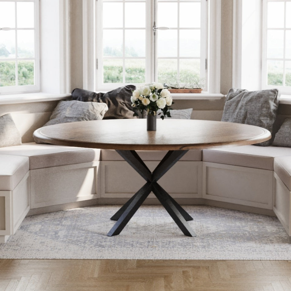 The Artisan | Oak Round Dining Table w/ Steel Pedestal