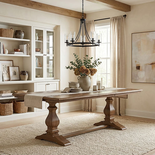 The Kensington | Oak Heirloom Pedestal Trestle Dining Table (Extendable)