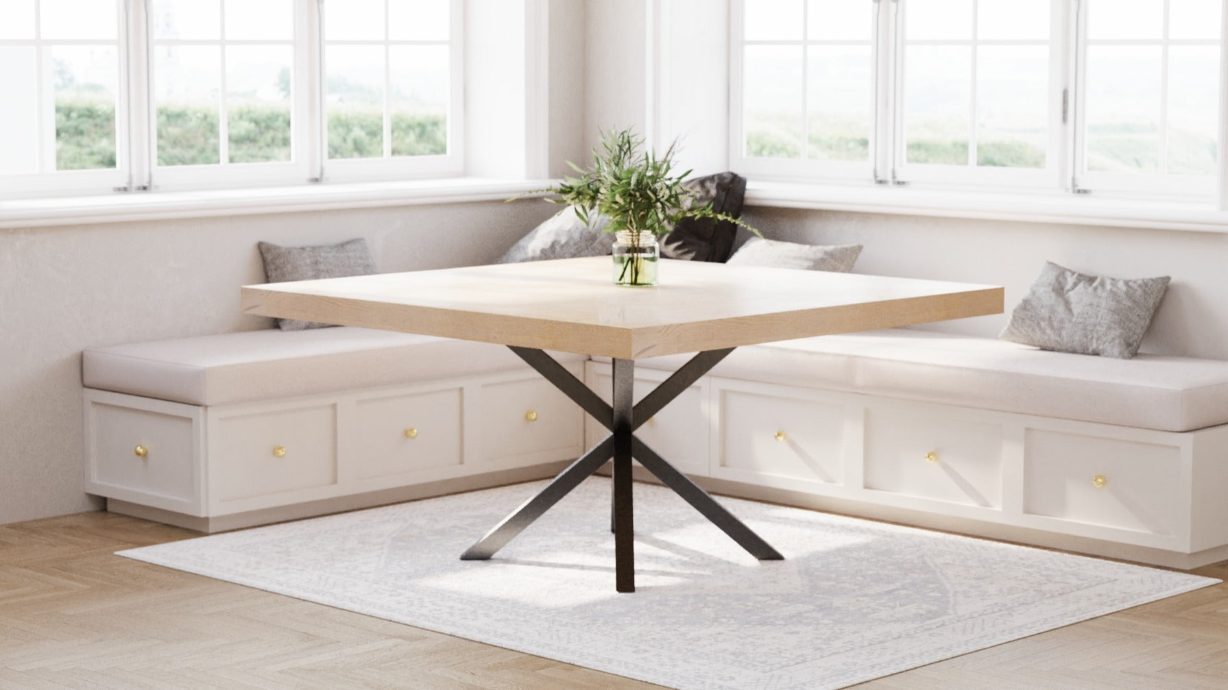 The Artisan | Square Oak Dining Table w/ Steel Pedestal