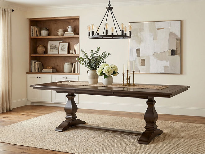 The Kensington | Oak Heirloom Pedestal Trestle Dining Table (Extendable)