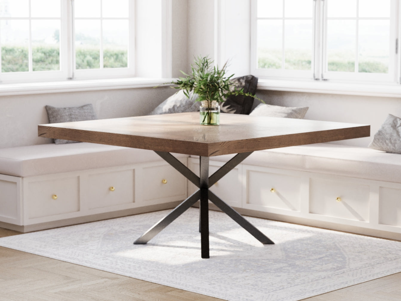 The Artisan | Square Oak Dining Table w/ Steel Pedestal