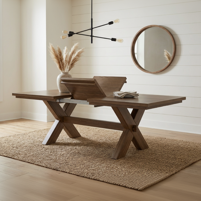 The Madeira | Farmhouse Oak Trestle Dining Table (Extendable)