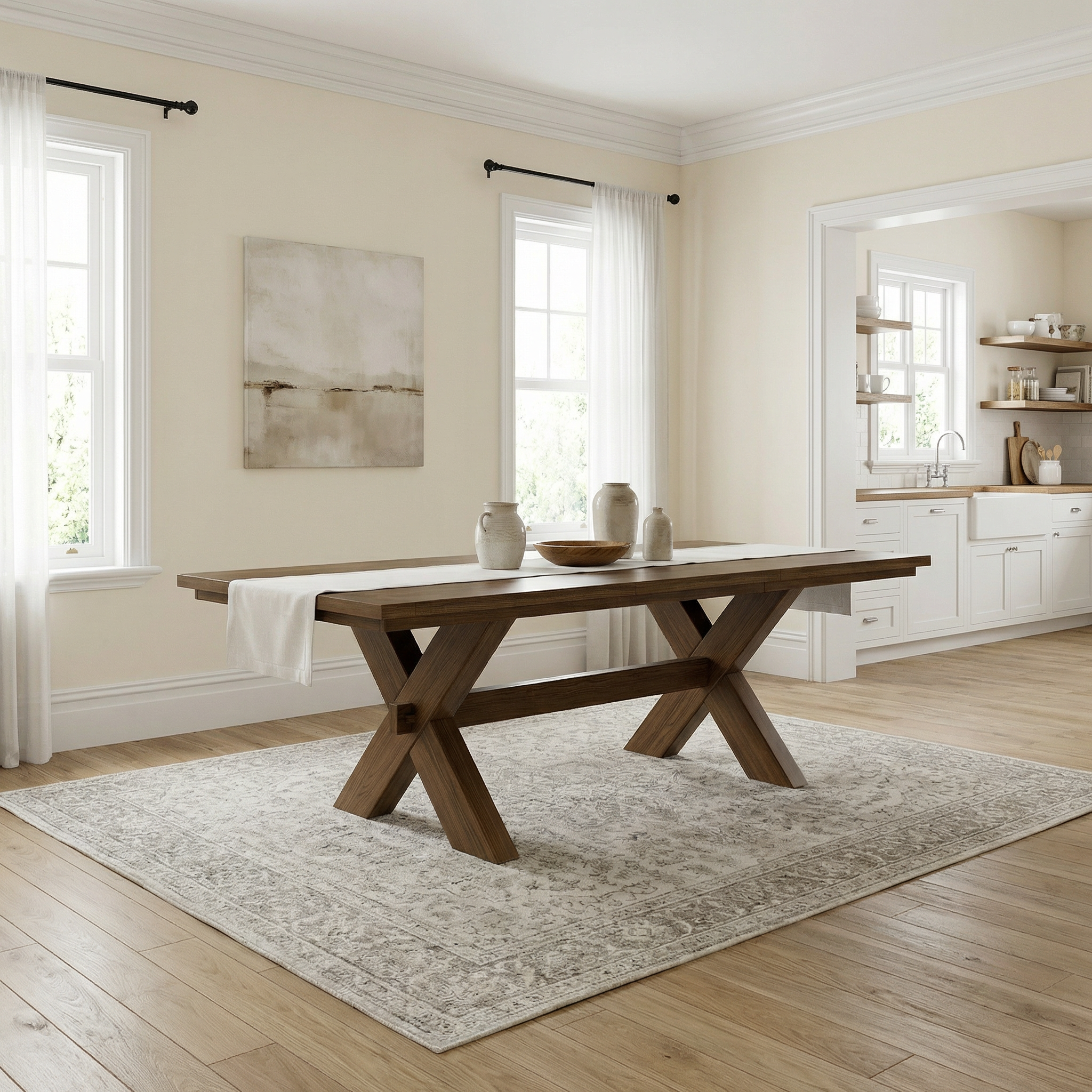 The Madeira | Farmhouse Oak Trestle Dining Table (Extendable)