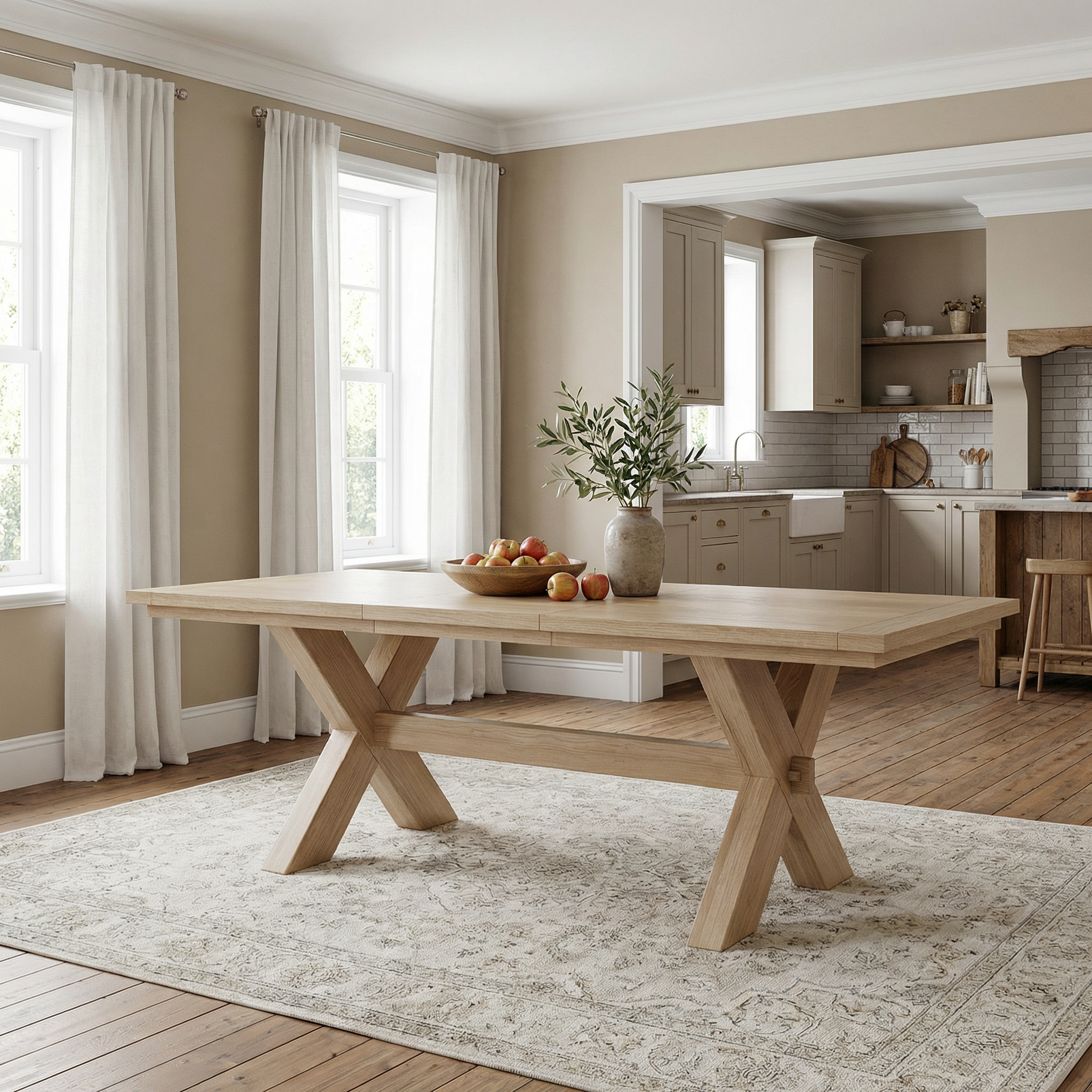 The Madeira | Farmhouse Oak Trestle Dining Table (Extendable)